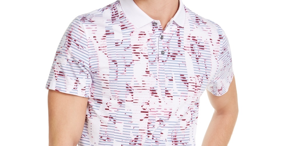 Alfani Men's Ribbed Trim Printed Polo Shirt White Size Large