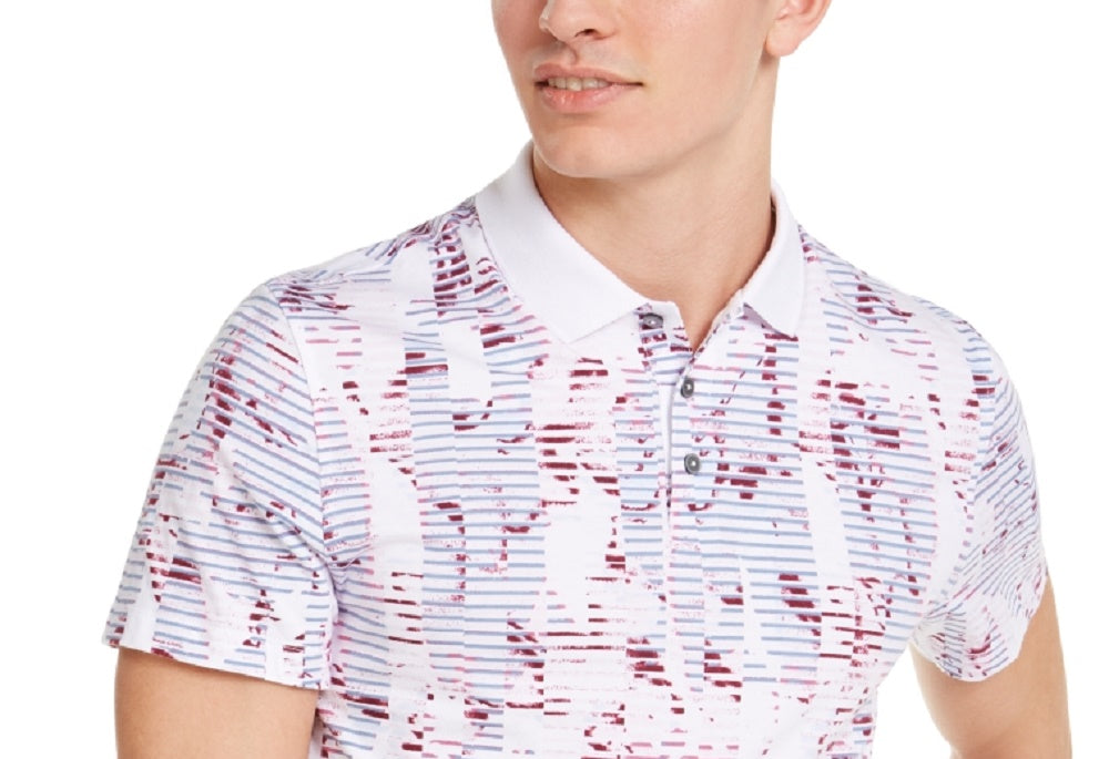 Alfani Men's Floral Striped Polo Shirt White Size XX-Large