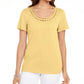 Karen Scott Women's Cotton Scalloped Neck T-Shirt Yellow Size Small