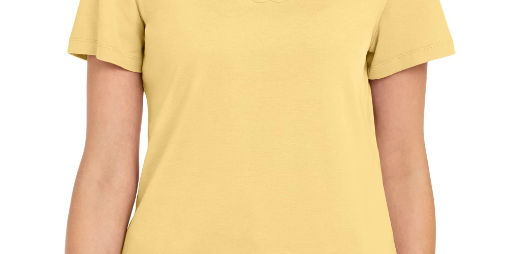 Karen Scott Women's Cotton Scalloped Neck T-Shirt Yellow Size Small