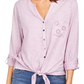 Style & Co Women's Eyelet Pocket Tie Front Top Pink Size Small