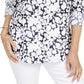 Charter Club Women's Printed Roll Sleeve Linen Blend Top Blue Size Small