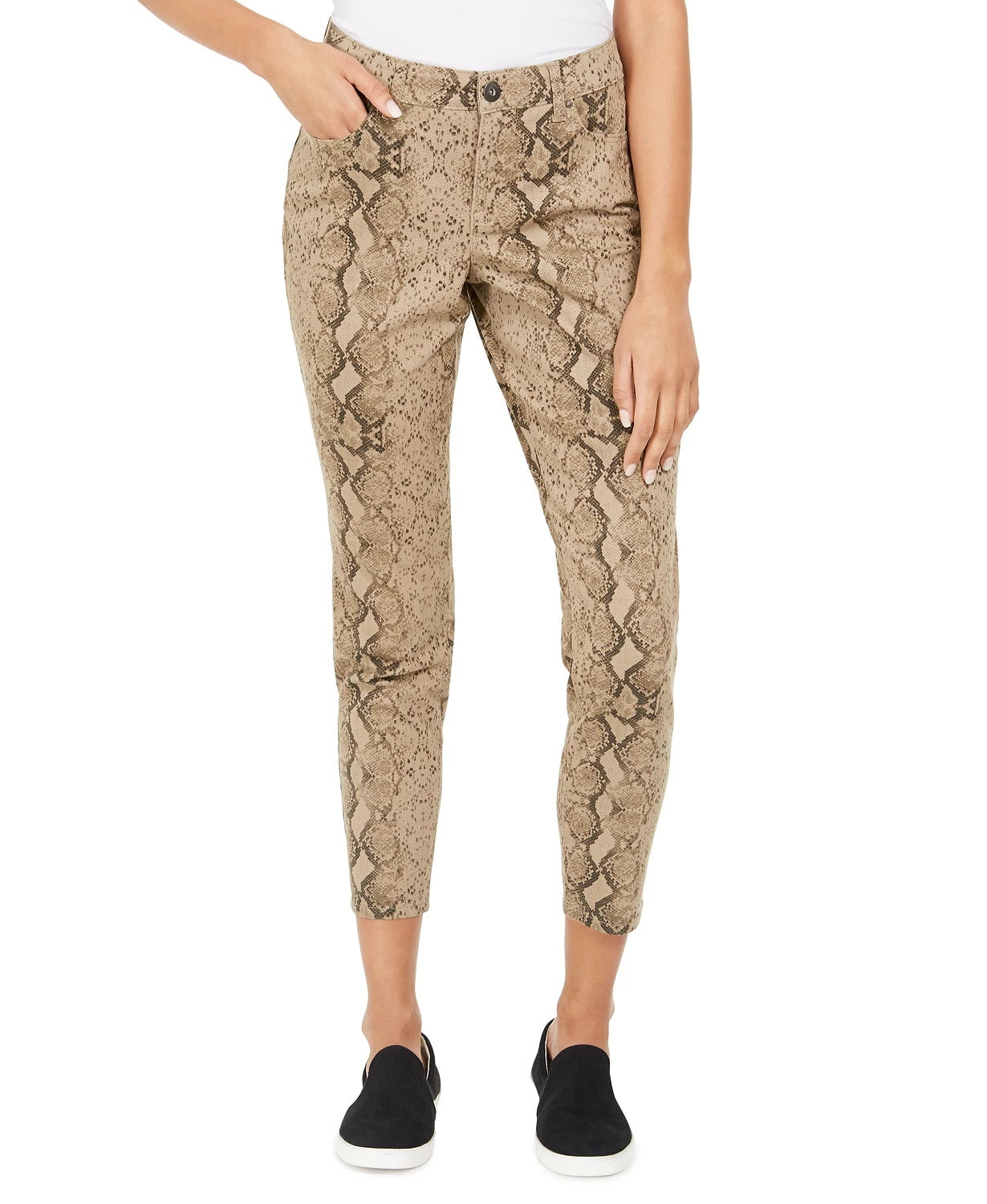 Style & Co Women's Curvy Tummy-Control Printed Skinny Jeans Brown Size 18