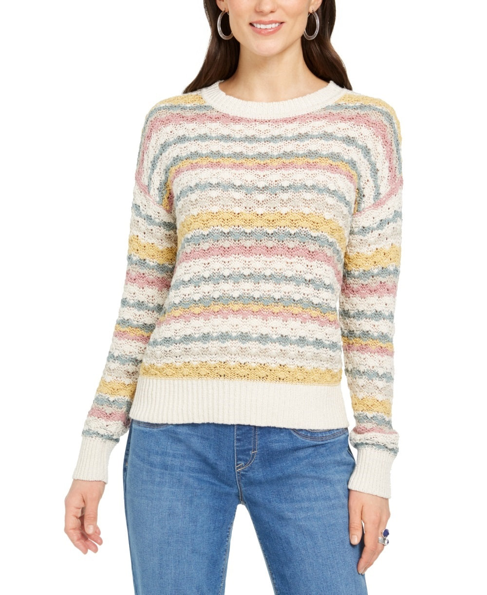 Style & Co Women's Striped Bubble Stitch Sweater  Beige Size Petite X-Large
