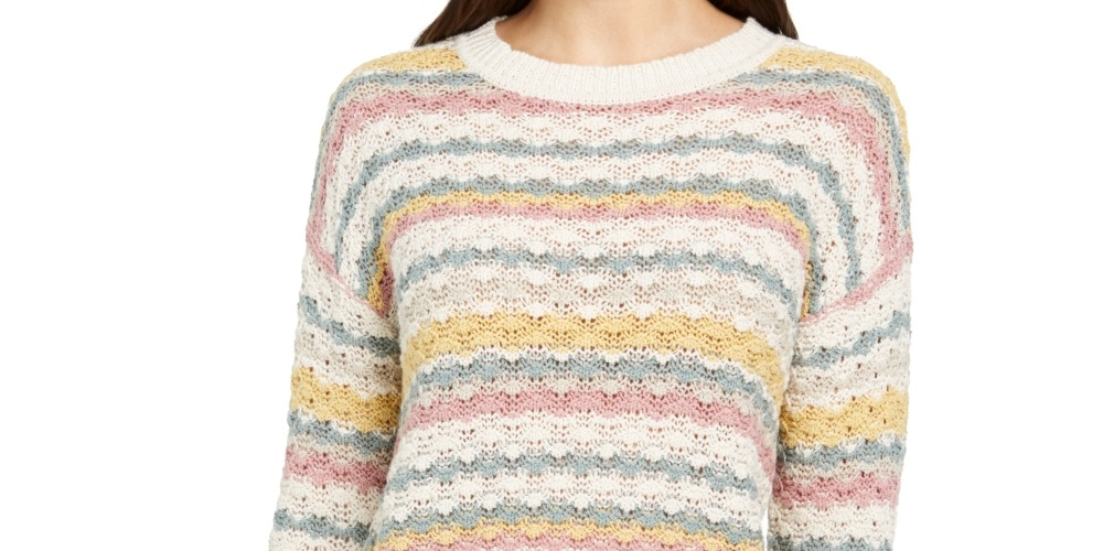 Style & Co Women's Striped Bubble Stitch Sweater  Beige Size Petite X-Large