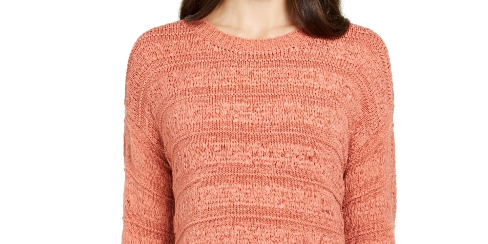 Style & Co Women's Petite Tape-Yarn Pullover Sweater Orange Size Petite Medium