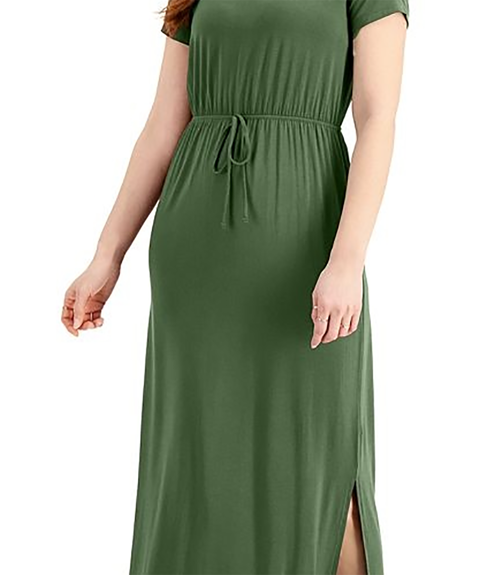 Style & Co Women's Textured Tie Waist Maxi Dress  Green Size Medium