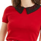 Maison Jules Women's Lace Contrast Collar Top Red Size X-Small