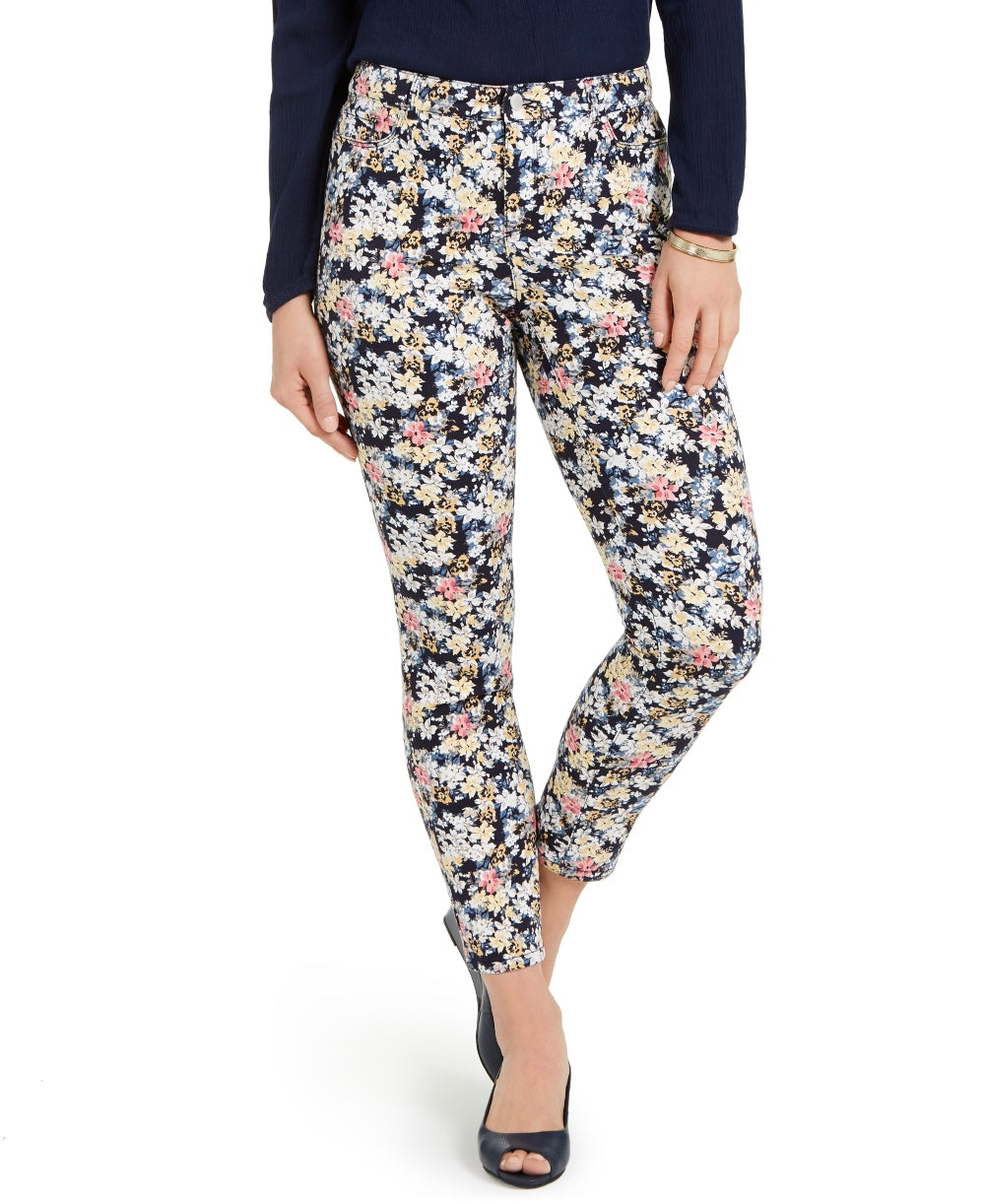 Charter Club Women's Floral Printed Bristol Skinny Ankle Jeans Blue Size 10 Petite