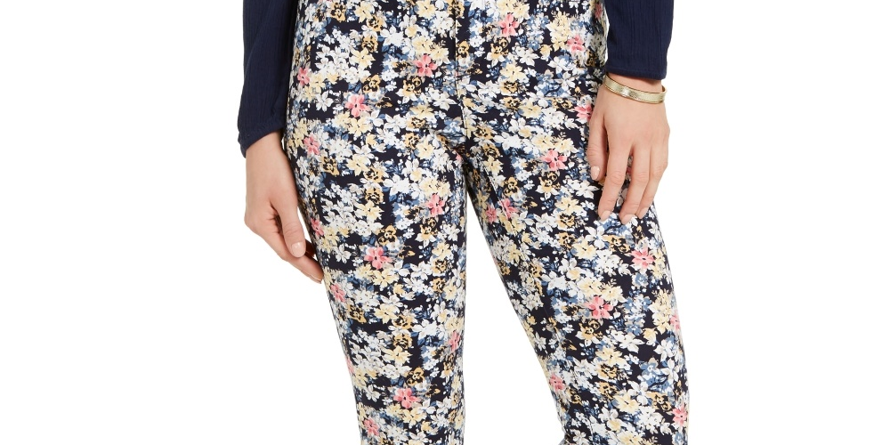 Charter Club Women's Floral Printed Bristol Skinny Ankle Jeans Blue Size 10 Petite