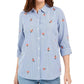 Charter Club Women's Printed Woven Shirt White Size Small