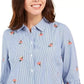 Charter Club Women's Printed Woven Shirt White Size Small