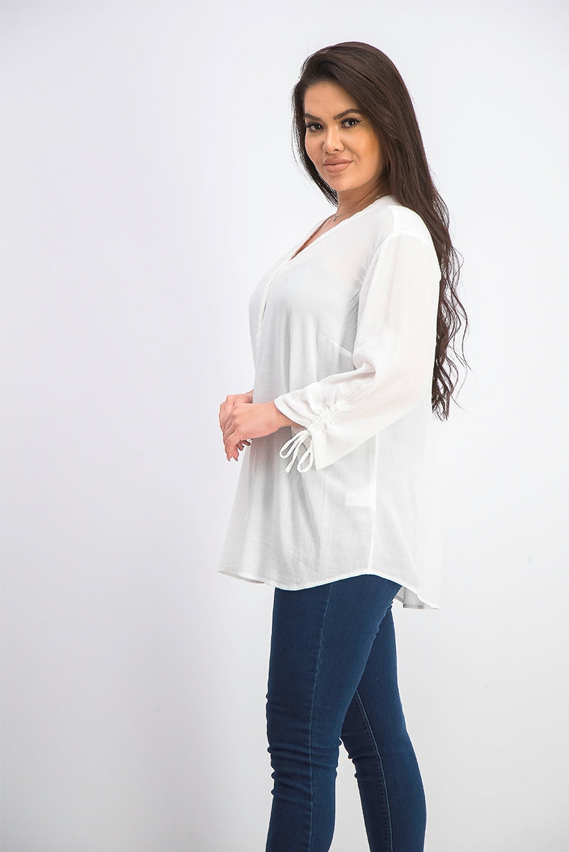 Charter Club Women's Gauzy Tie Sleeve Blouse White Size Large
