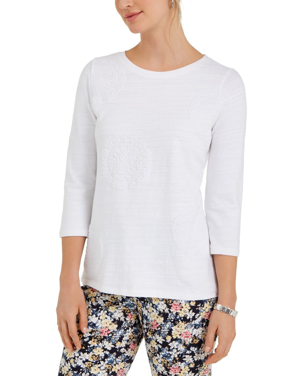 Charter Club Women's 3/4-Sleeve Printed Top White Size XX-Large