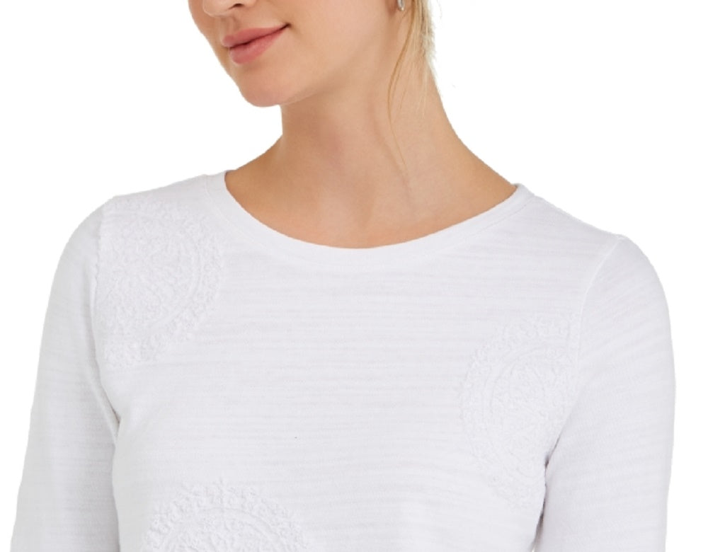 Charter Club Women's 3/4-Sleeve Printed Top White Size XX-Large