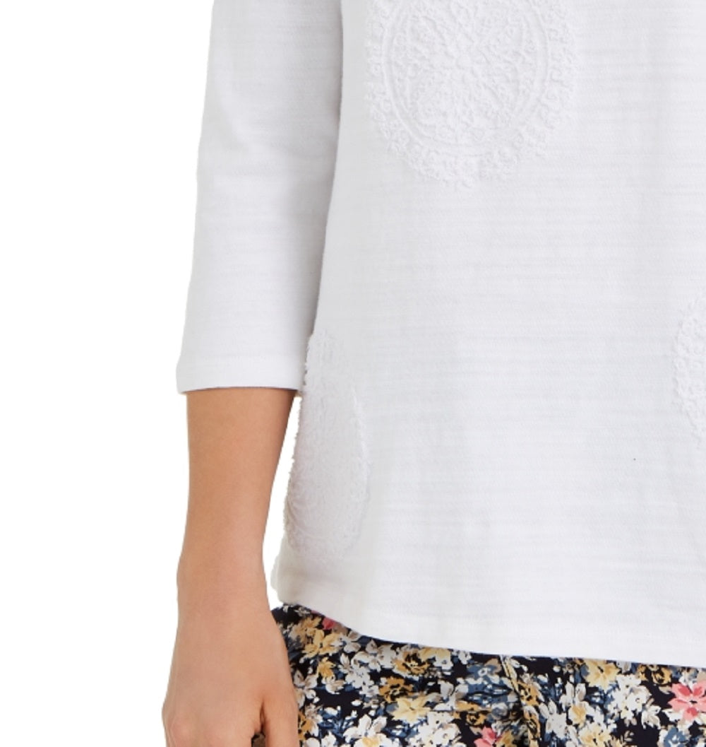 Charter Club Women's 3/4-Sleeve Printed Top White Size XX-Large