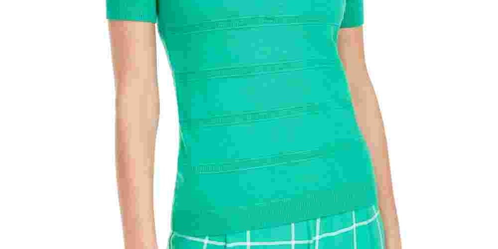 Maison Jules Women's Green Pouf Crew Neck T-Shirt Top Dark Green Size X-Small