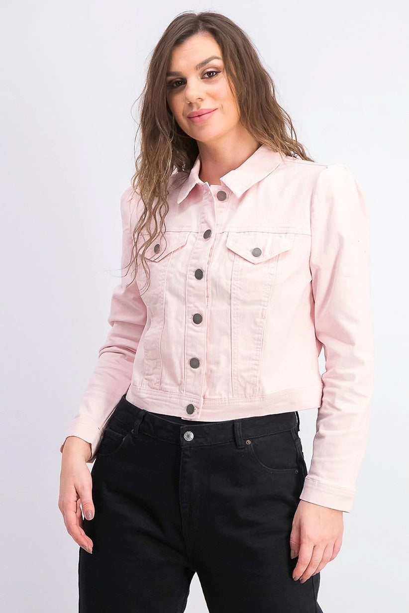 Maison Jules Women's Puff-Sleeve Denim Jacket Pink Size X-Large