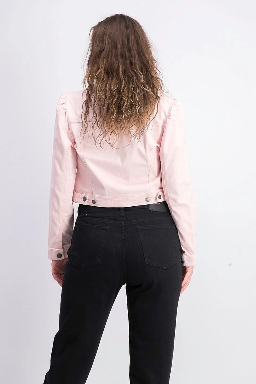 Maison Jules Women's Puff-Sleeve Denim Jacket Pink Size X-Large