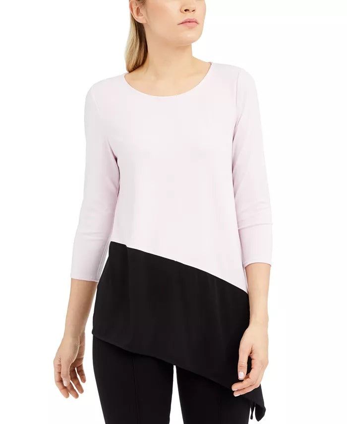 Alfani Women's Colorblocked Asymmetrical Top Purple Size Large