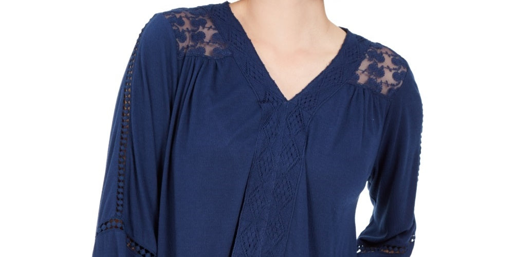 Style & Co Women's Lace-Back Crochet Top Navy Size XX-Large