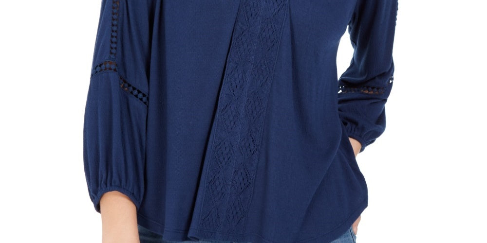 Style & Co Women's Lace-Back Crochet Top Navy Size XX-Large