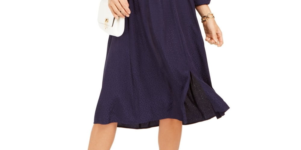 Charter Club Women's Jacquard Dot Button Front Belted Dress Blue Size X-Large