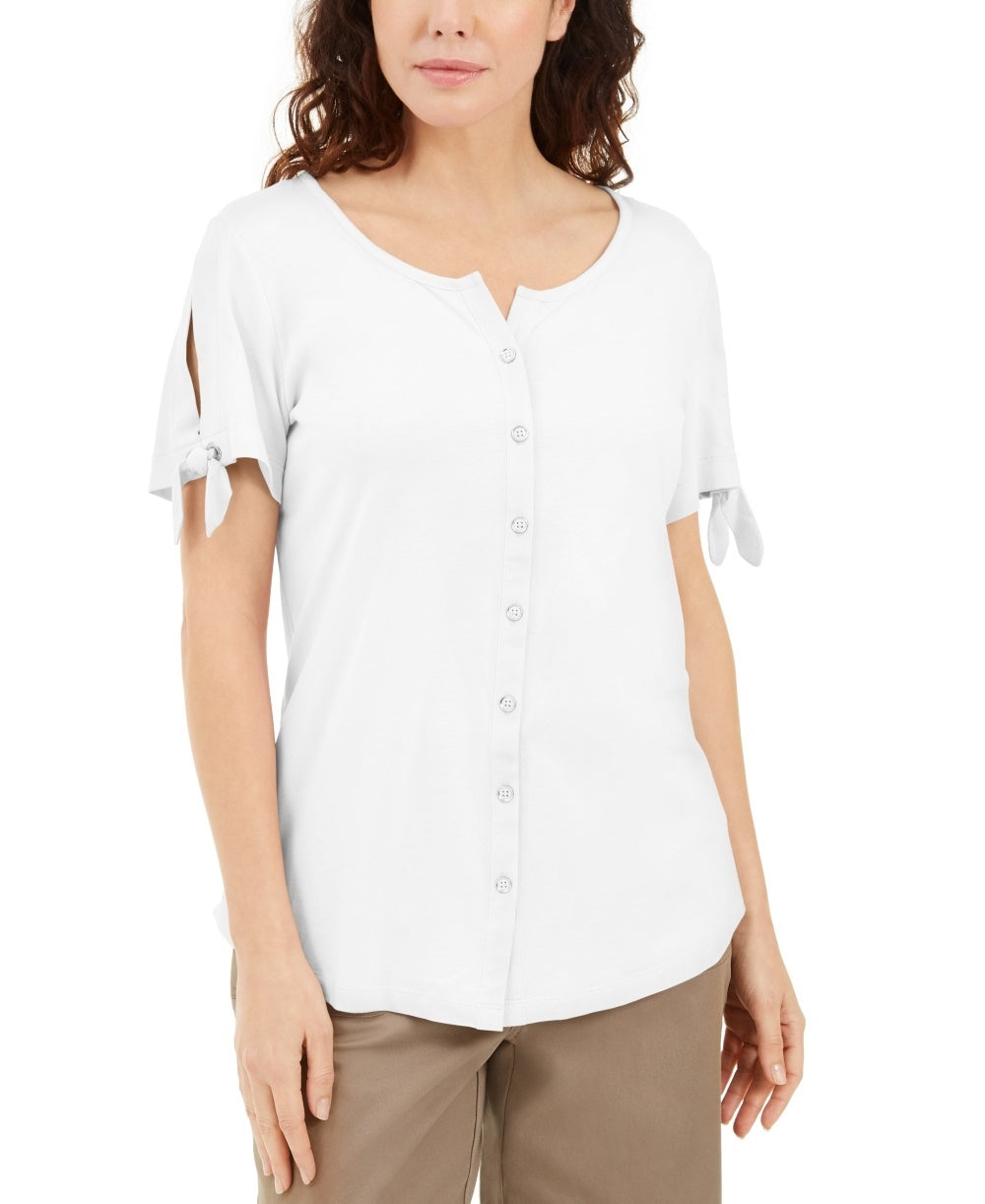 Karen Scott Women's Button Front Top White Size Small