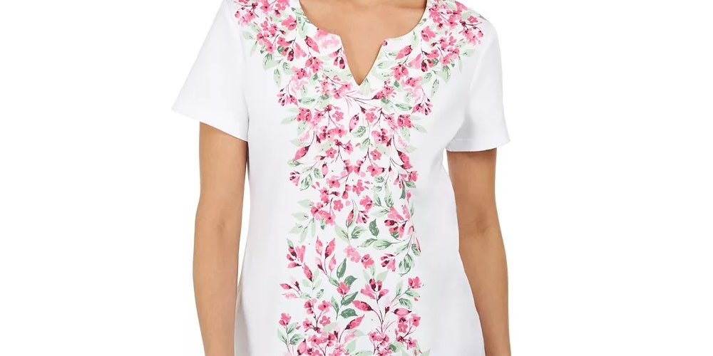 Karen Scott Women's Floral Print Top Pink Size Petite Small