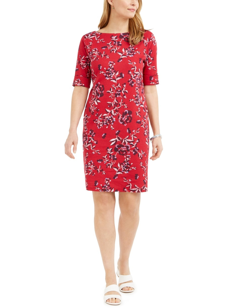 Karen Scott Women's Printed Boat Neck Dress Red Size Small