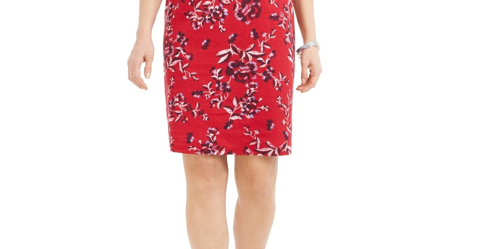 Karen Scott Women's Printed Boat Neck Dress Red Size Small