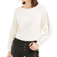 Bar III Women's Ivory Embellished Long Sleeve Jewel Neck T-Shirt Top White Size X-Small