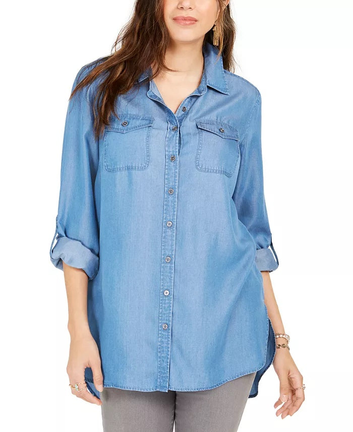Style & Co Women's Tab-Sleeve Tunic Blue Size Large