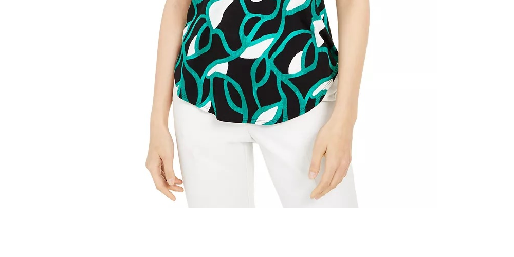 Alfani Women's Printed T-Shirt Green Size Small