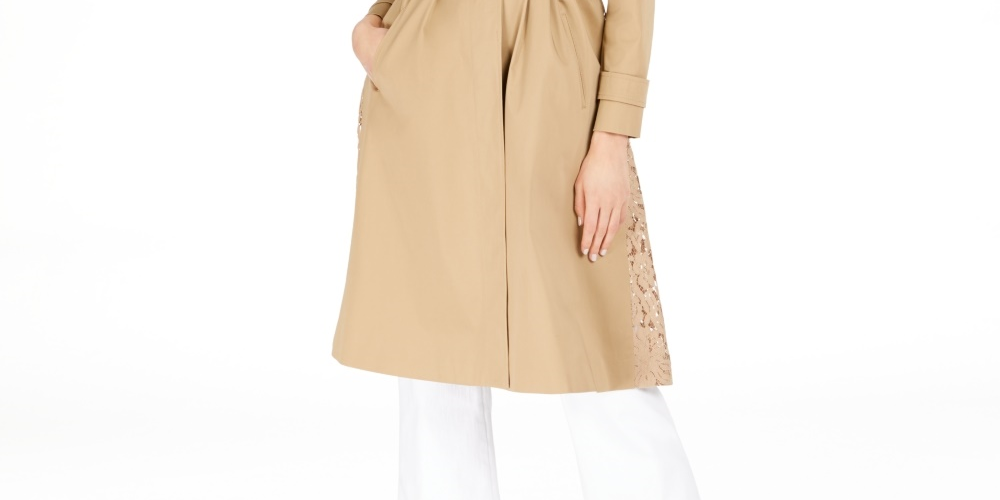 INC International Concepts Women's Plus Size Long Lace-Back Trench Coat Brown Size 1X