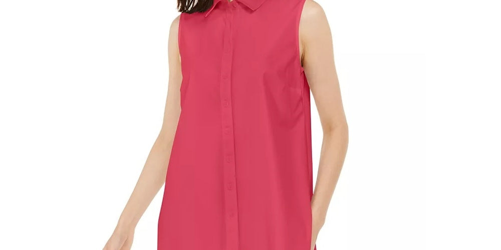 Alfani Women's Petite Long Sleeve Knit Collared Tunic Dark Pink Size Medium