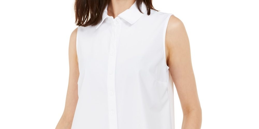Alfani Women's Long Sleeve Knit Collared Tunic Soft White Size Petite Medium
