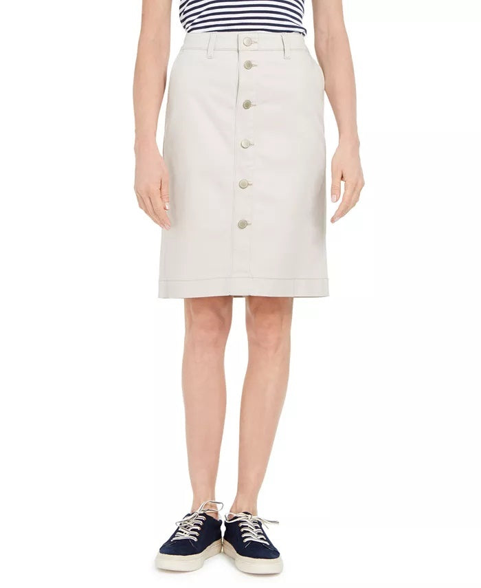 Charter Club Women's Denim Button-Front Skirt Beige Size 4