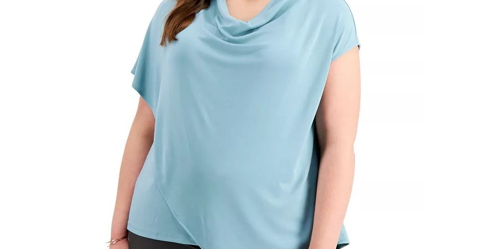 Alfani Women's Plus Size Asymmetrical Drape-Neck Top Green Size 1X