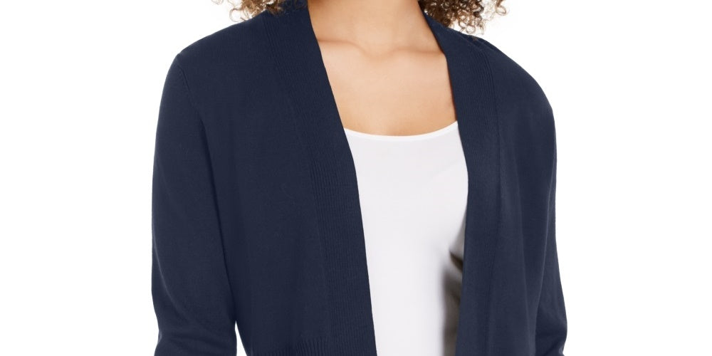 Charter Club Women's Open-Front Peplum Cardigan Blue Size Large