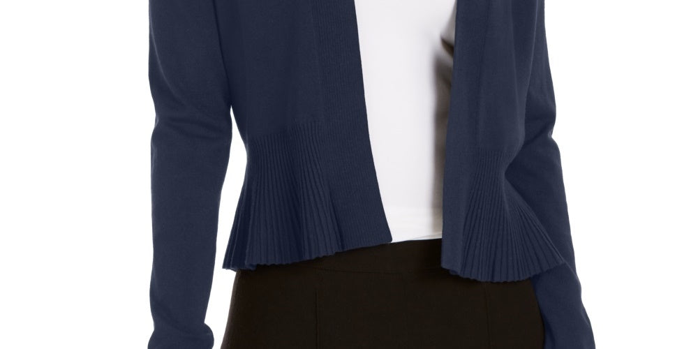 Charter Club Women's Open-Front Peplum Cardigan Blue Size Large