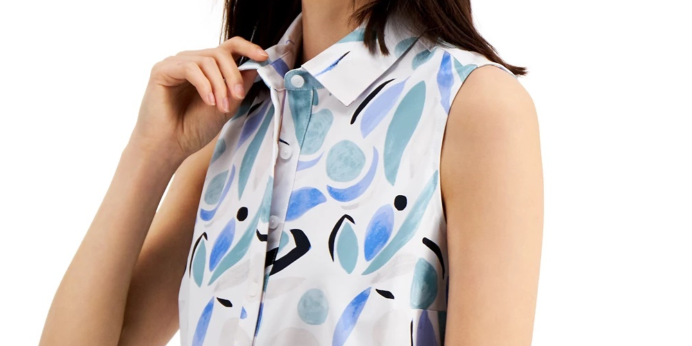 Alfani Women's Printed Tunic Shirt Navy Size Petite Medium