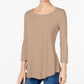 JM Collection Women's Sequined Scoop Neck Top Beige Size Medium