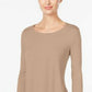 JM Collection Women's Sequined Scoop Neck Top Beige Size Medium