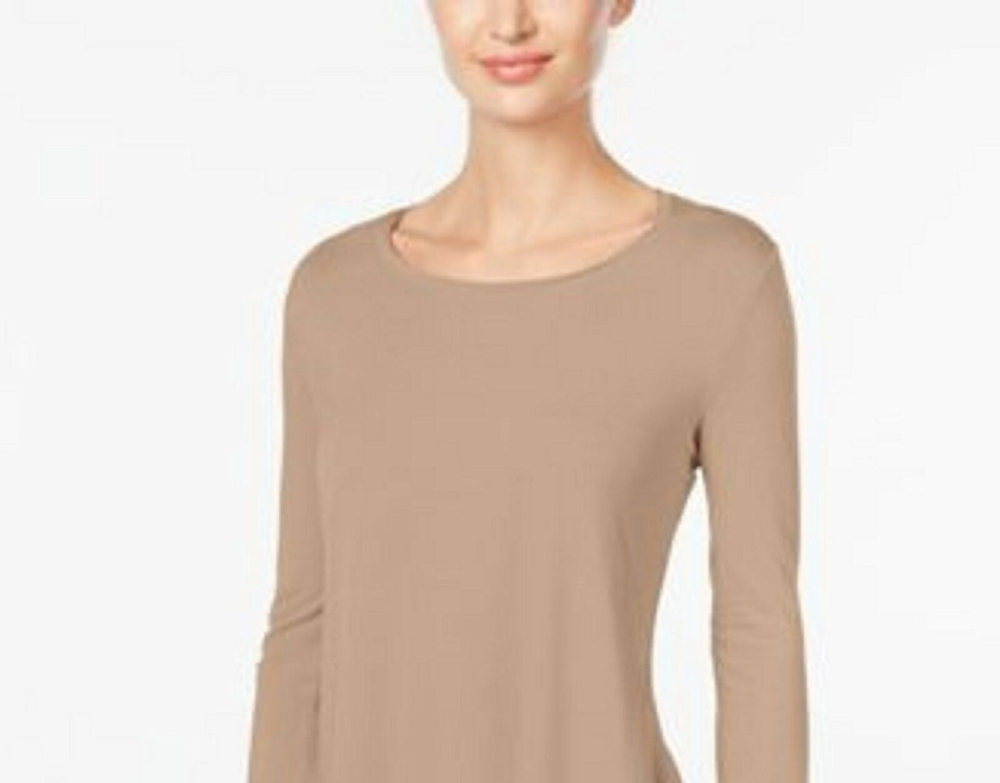 JM Collection Women's Sequined Scoop Neck Top Beige Size Medium