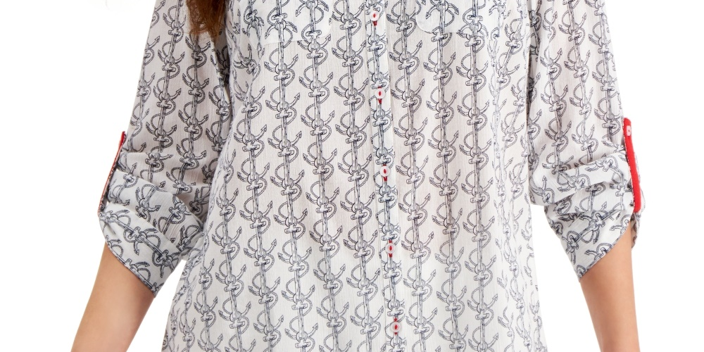 Charter Club Women's Anchor Print Shirt White Size X-Large