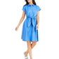 Charter Club Women's Cotton Tie Waist Fit & Flare Dress Blue Size 10