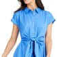 Charter Club Women's Cotton Tie Waist Fit & Flare Dress Blue Size 10