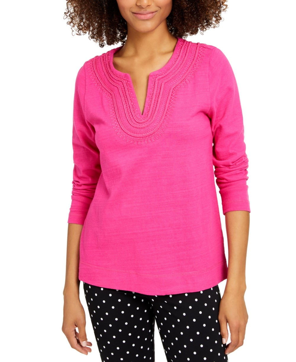 Charter Club Women's Cotton Embroidered Top Pink Size X-Large