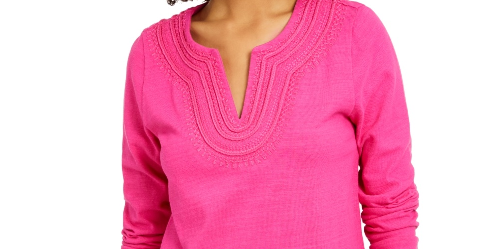 Charter Club Women's Cotton Embroidered Top Pink Size X-Large